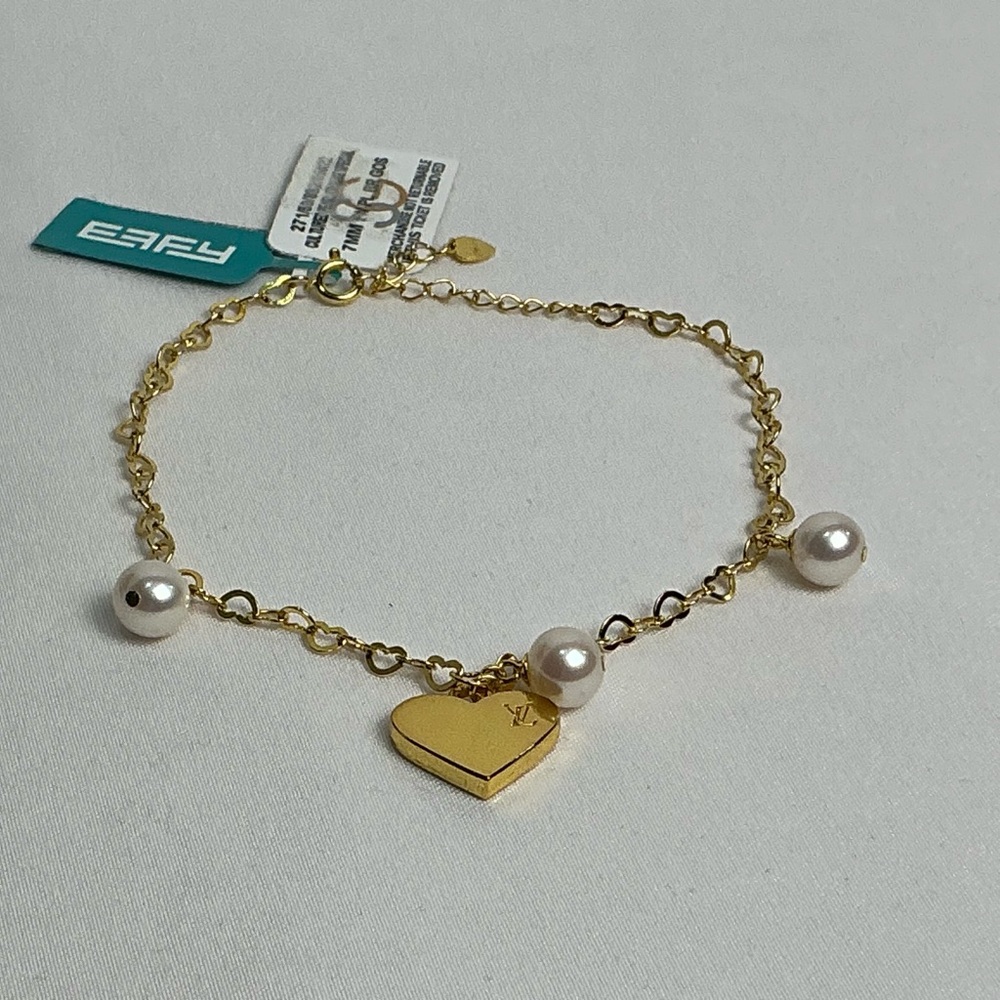 EFFY Freshwater Pearl Dangle Heart Bracelet 14k Sterling Silver Louis Vuitton